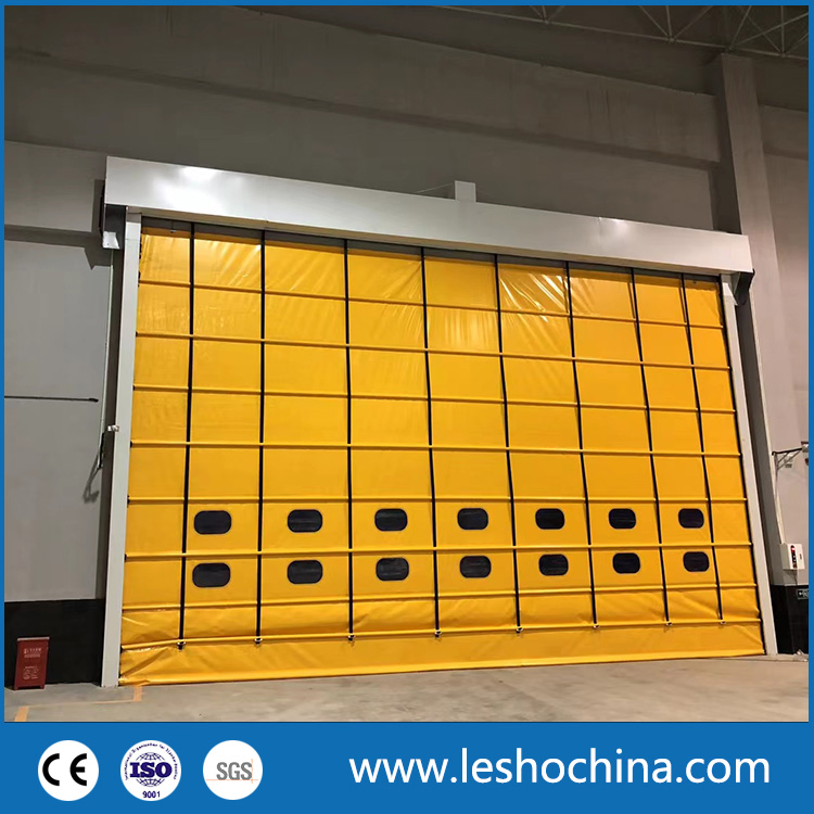 Industrial Wind Resistant Plastic PVC Fabric Rapid Folding up Roller Shutter Automatic High Speed Fast Acting Rolling up Gate Stacking Door for Warehouse Garage