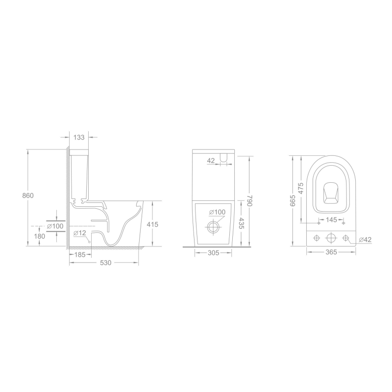 Watermark Standard Bathroom Ceramic Tornado Flush Universal Inlet Two Piece Toilet