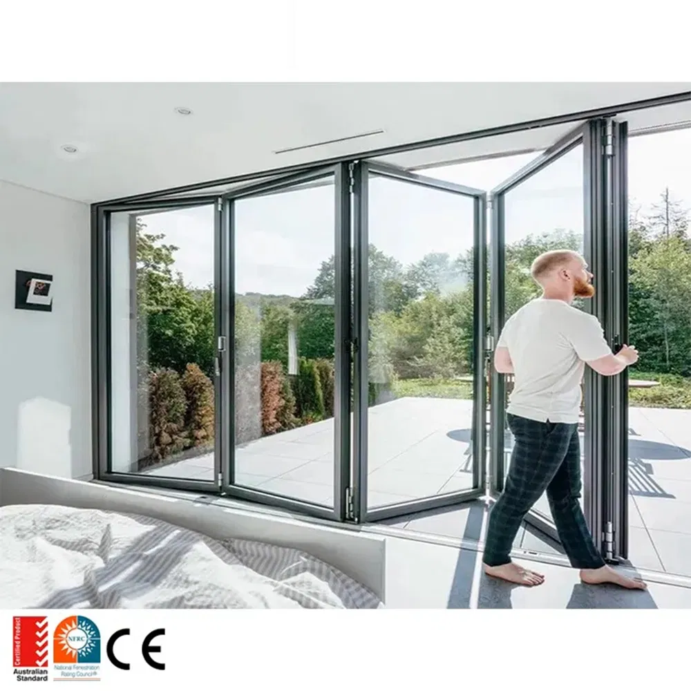 Factory Custom Aluminum Alloy Balcony Door Stainless Steel Mesh Sandwiched with Glass Patio Doors Double Doors at Home