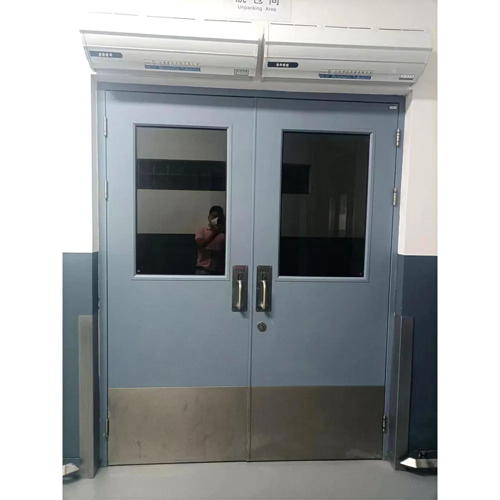 Chinese Factory Exterior Interior Swing Metal Industrial Commercial Single Leaf 90 Minutes Fire Rated Galvanized Steel Industry Door with Fireproof Glass