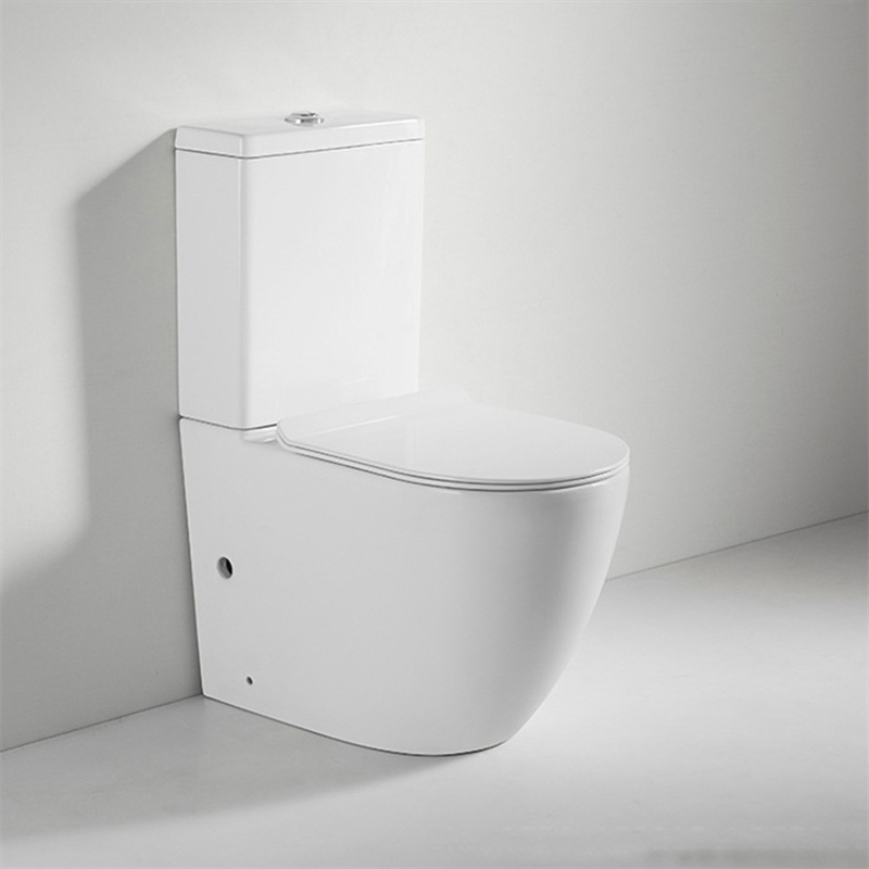 White Color Simple Design Austrilia Hot Sale Floor Mounted Rimless Tornado Flush Oval Shape Bathroom Two Piece Toilet Bowl