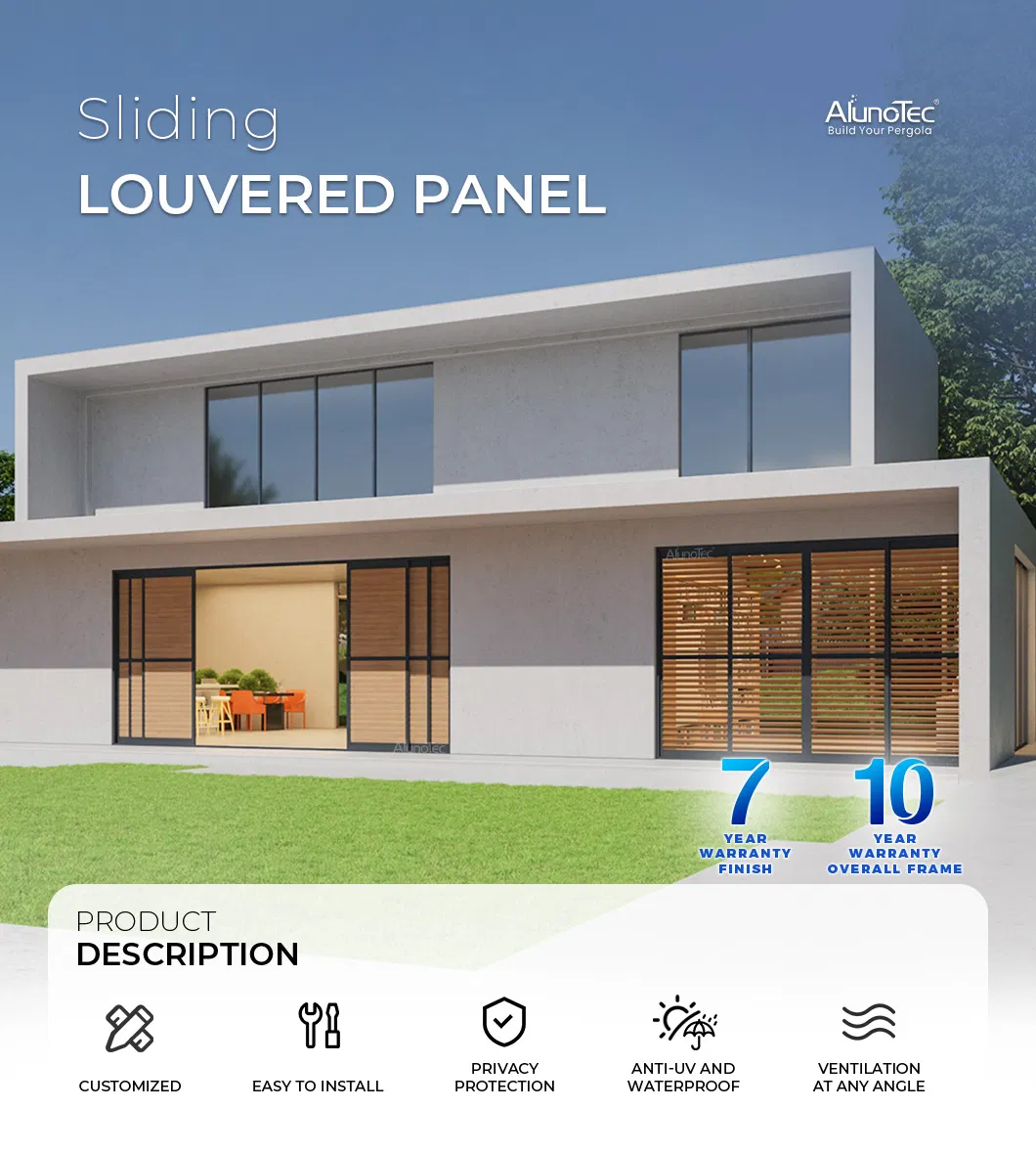 Customized UV Protection Aluminum Sliding Louvered Panel Door