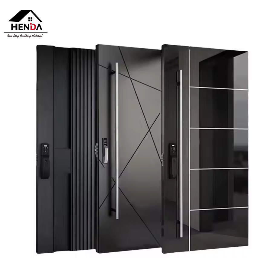 Factory Direct Villa Exterior/Interior Entry Metal Stainless Security Modern Wrought Iron Single Main Gate Design Wood Pivot Front Entrance Steel Door