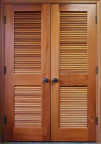 Contemporary Mahogany Louvered Wooden Entrance Door for Interiors