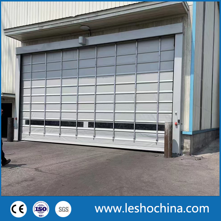 Industrial Wind Resistant Plastic PVC Fabric Rapid Folding up Roller Shutter Automatic High Speed Fast Acting Rolling up Gate Stacking Door for Warehouse Garage