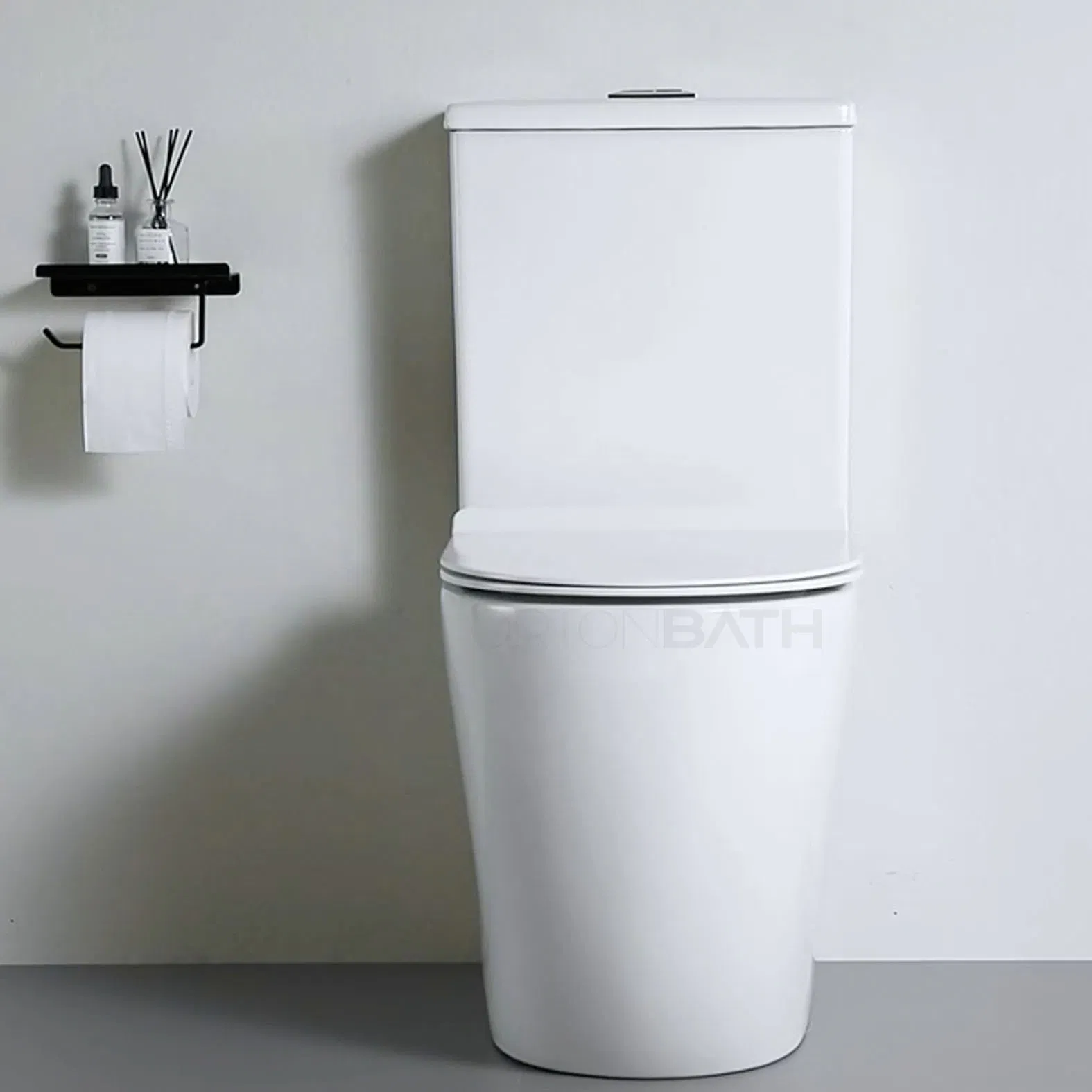 Ortonbath One Hole Tornado Fully Back to Wall Two Piece Ceramic Toilet Sanitary Ware Close Coupled Toilet Bowl Seat P Trap Toilet with Soft Close Seat