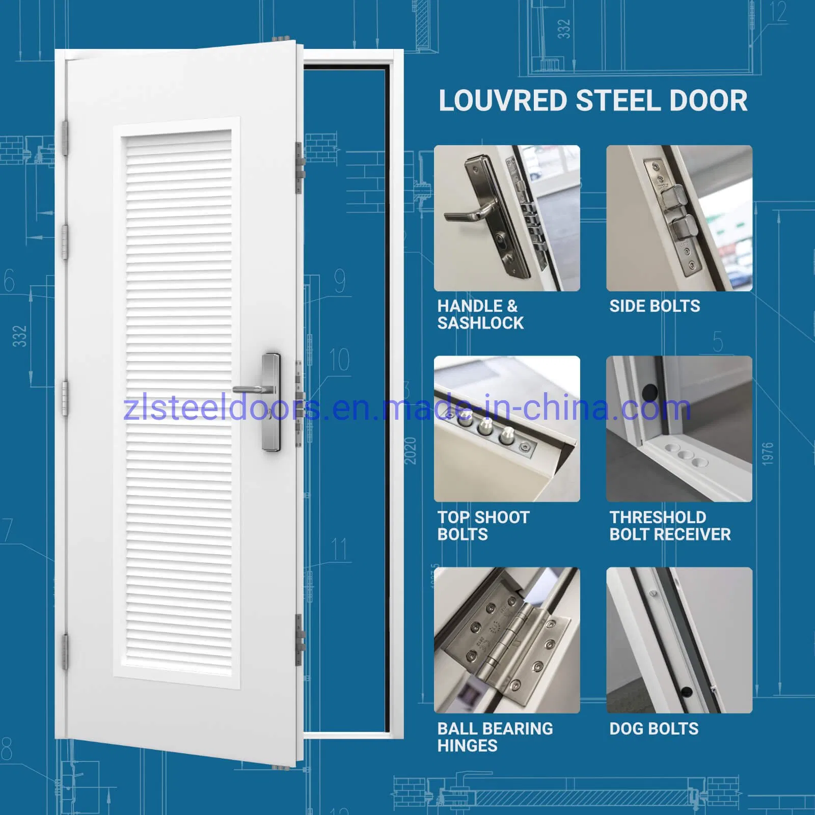 Low Price Aluminum Steel Fire Modern Louvered Steel Security Doors European Louver Doors