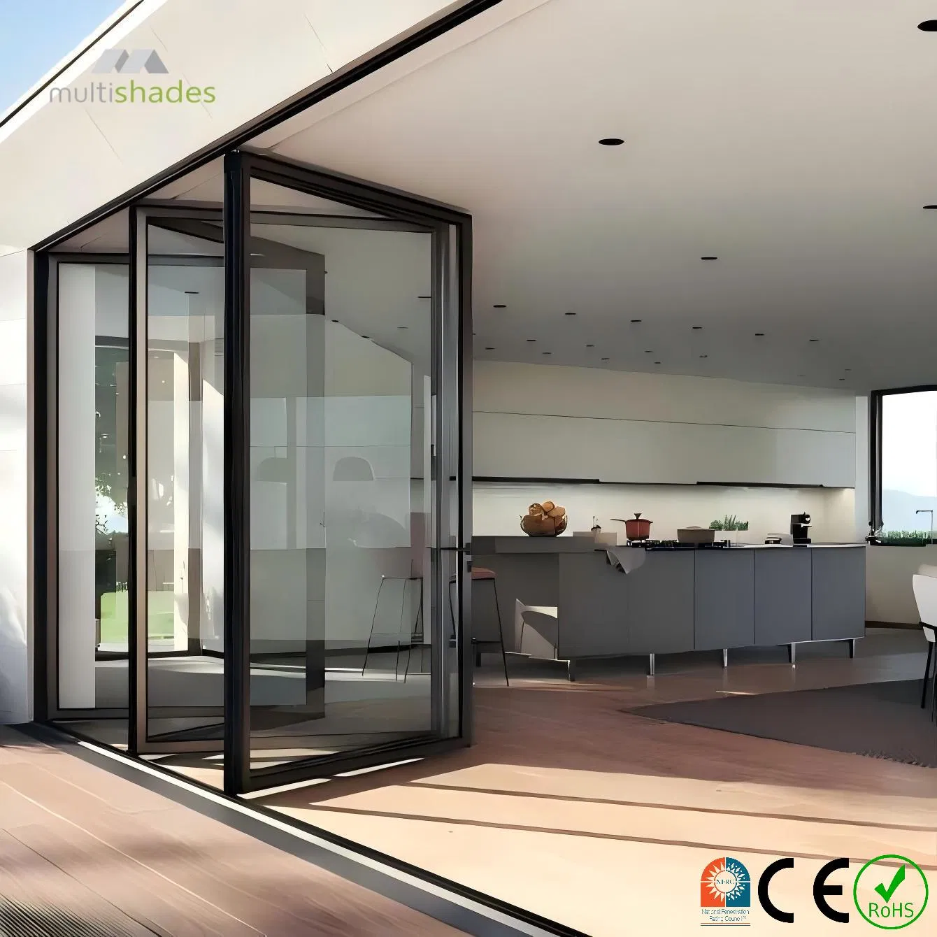 Multishades Nfrc Certified Folding Door Aluminium Bi-Fold Door Metal Folding Glass Door Thermal Break Aluminum Accordion Door