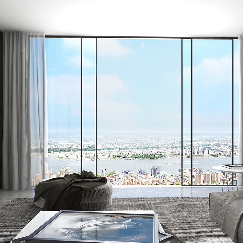 Narrow Villa House Slide Stacker Doors Aluminium 3 Panel Sliding Door Low E Glass Thermal Break Patio Glass Sliding Door Narrow-Framed Glass Doors, Terrace Door