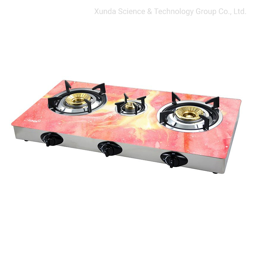 Xunda High Efficiency Tornado Flame Gas Burners 3D Painting Glass Pane Table Top Gas Stove