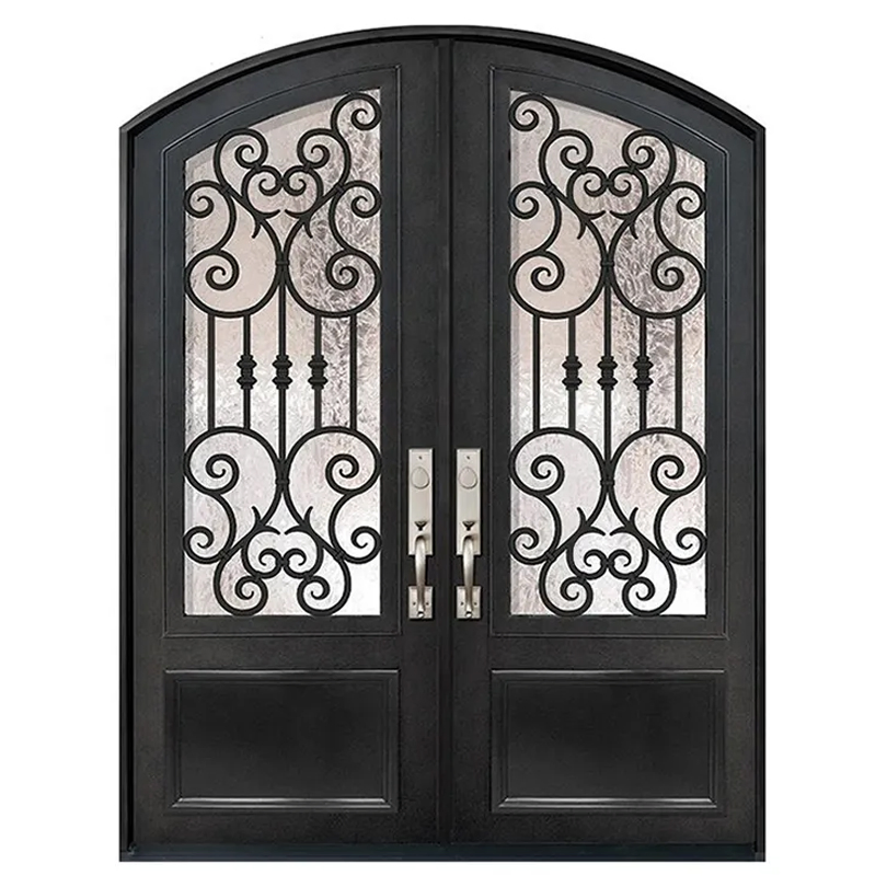 Wholesale Prices House Villa Exterior Security Decorative Double Iron Door Designs Front Entry Metal Wrought Iron Door