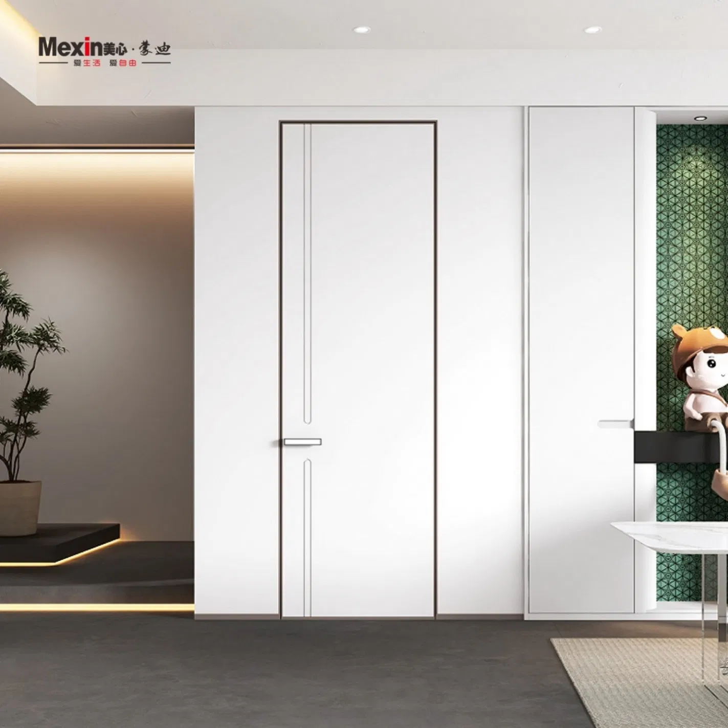 Mexin Factory Custom Soundproof Bedroom Interior Wooden Door for Hotel Use Acoustic PVC WPC Secure Entrance Door