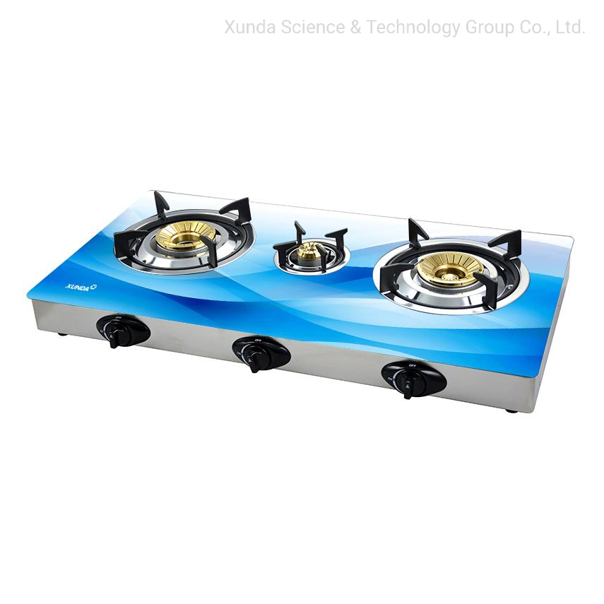 Xunda High Efficiency Tornado Flame Gas Burners 3D Painting Glass Pane Table Top Gas Stove
