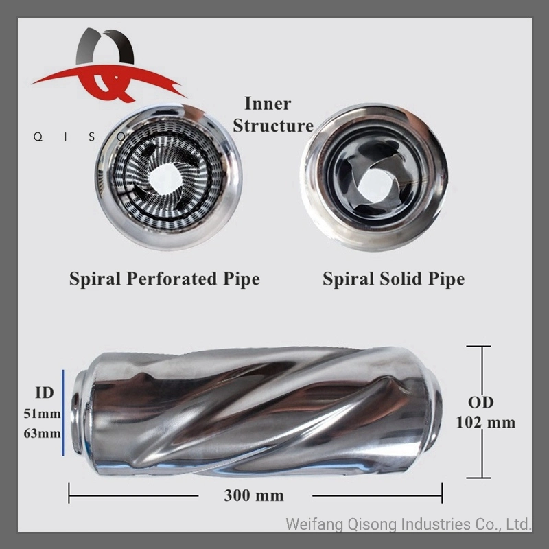 [Qisong] Auto Parts Stainless Steel Car Universal Glasspack Resonator Tornado Muffler Spiral Muffler