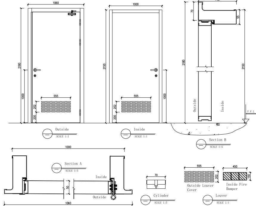 UL Certificated Louver Door Customized Fire Rated Steel Louvered Door