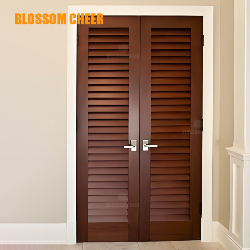 Premium Solid Wood Veneer Louvered Closet Door for Stylish Storage