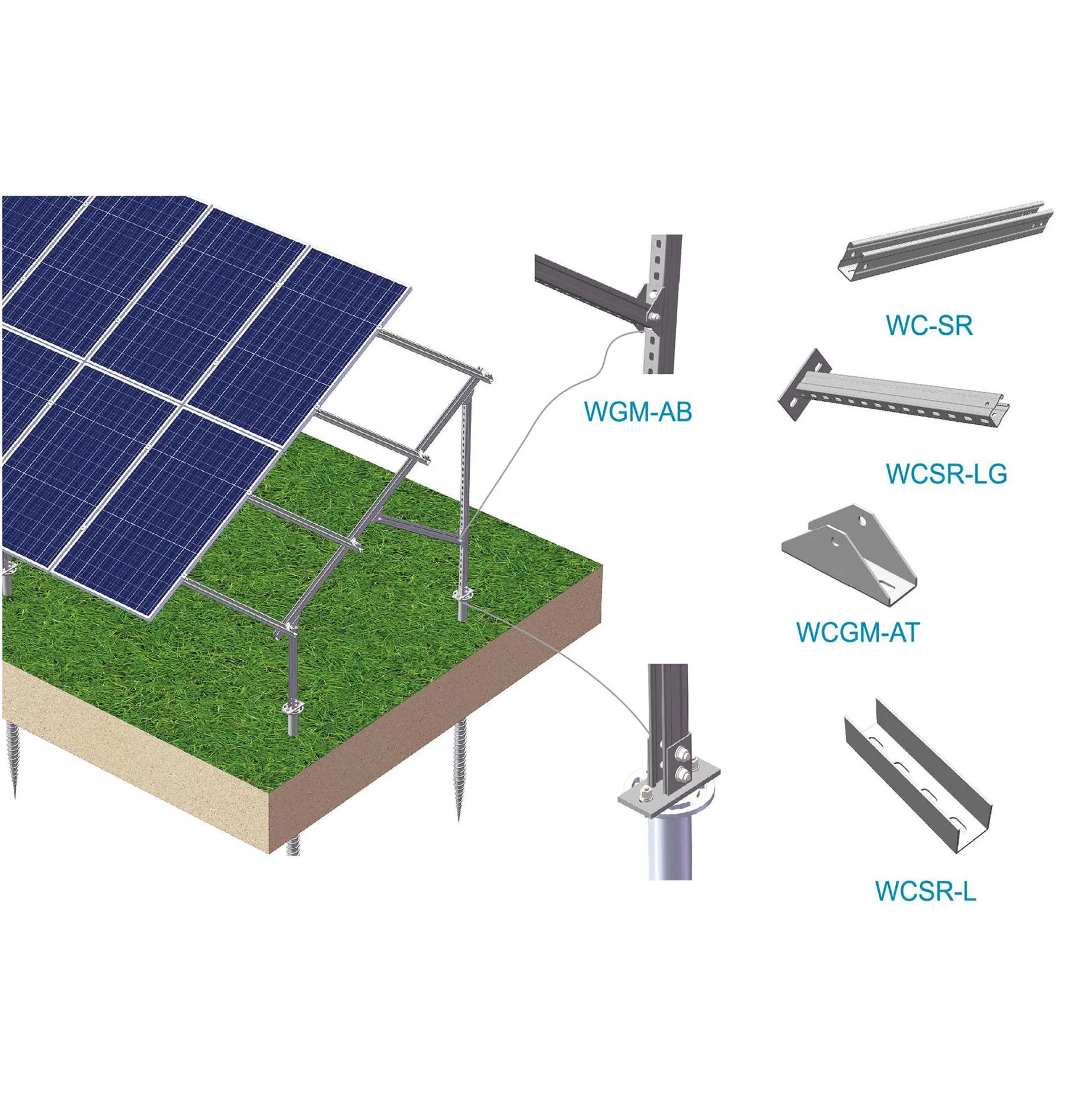 C-Steel Ground Mount Solar Racking System Ground PV Module Support Mounting Structure