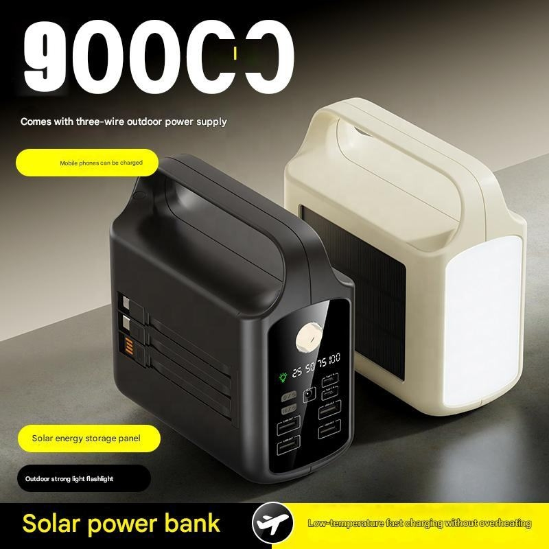 Wholesale 90000mAh/110000mAh Ultra Slim Portable Solar Power Station Built-in Cables 10W Fast Charging Customizable Logo