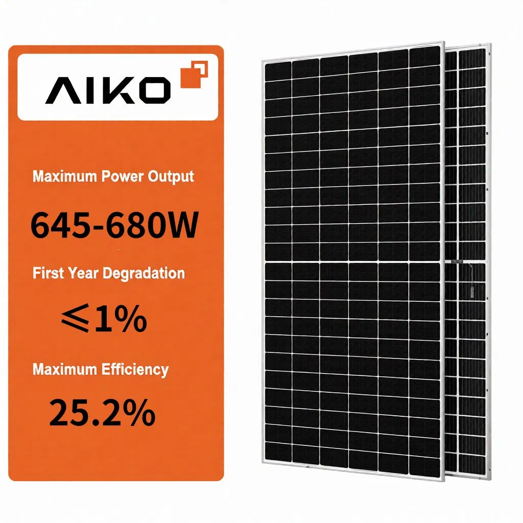 Aiko Higher Power Aiko-A670-Grh66dw 680W 670W 660W 650W Aiko Stellar Series Bifacial PV Module for Commercial Solar System
