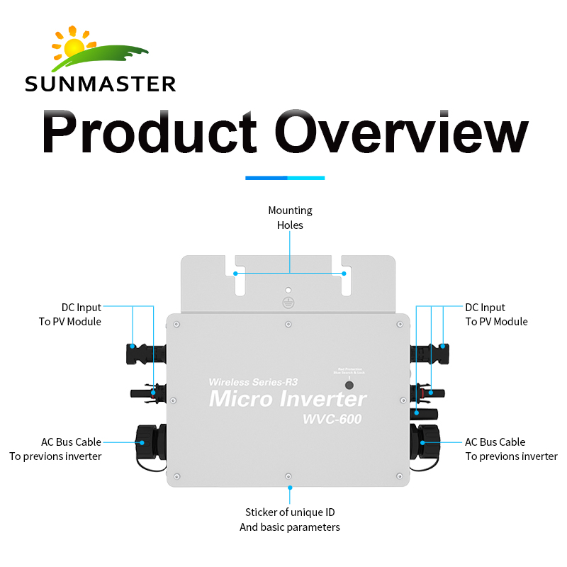 700W Micro Inverter Solar Grid Tie Microinverter IP65 WiFi Control Self Cooling 120/230V Automatic Identification Power Inverter