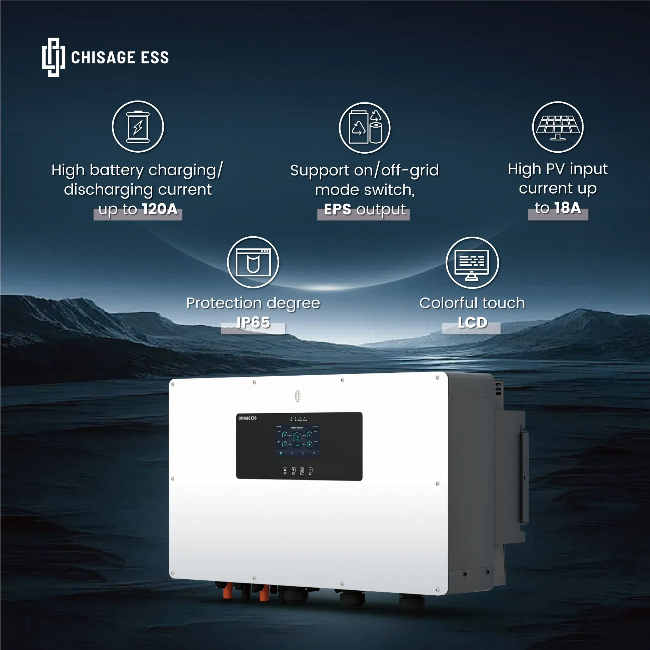 Chisage Merc Series Three Phase 20kw 25kw 30kw 35kw 40kw 50kw 60kw Hybrid Solar Power Inverter for Industrial and Commercial Energy Storage Systems