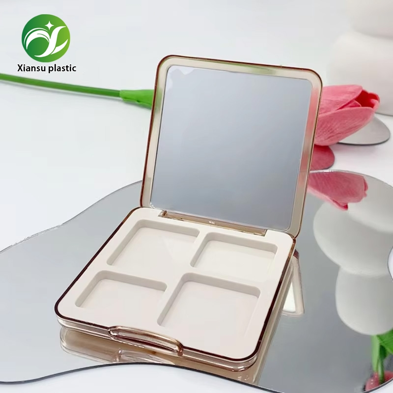 Custom Pink Square 4-Grid ABS Eye Shadow Case Portable Makeup Package