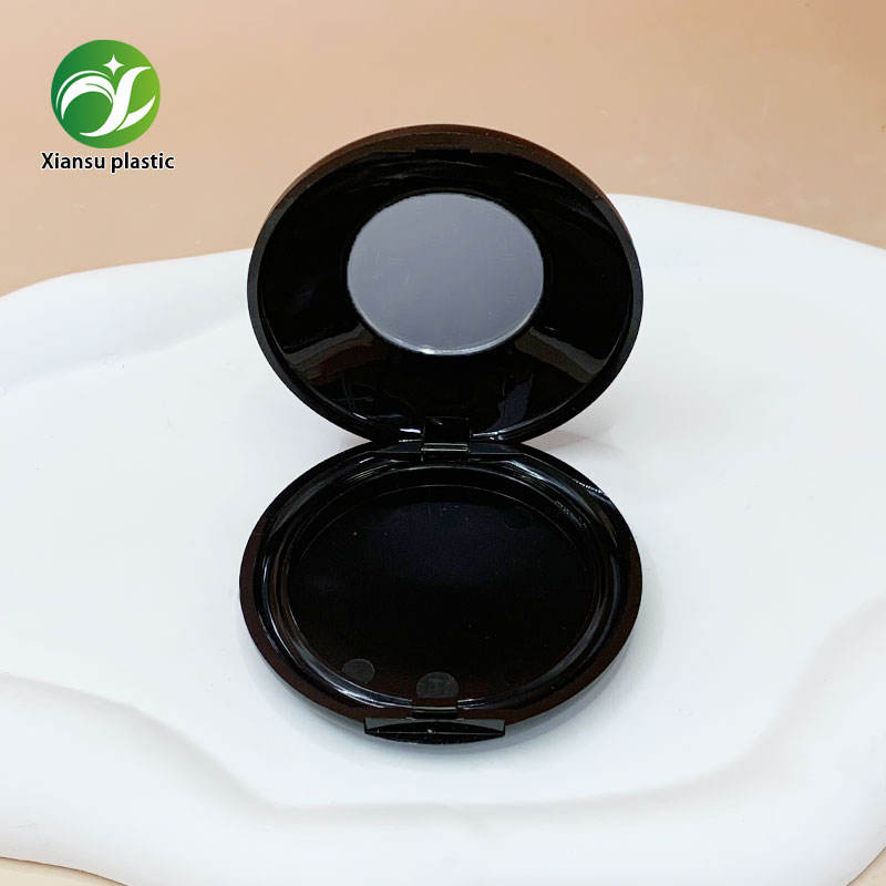 Portable Black Round Flip-Top Powder Blusher Makeup Package for Productos De Belleza
