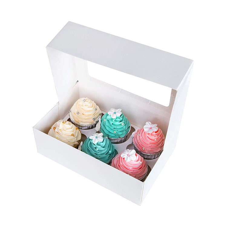Custom Colored Paper Box for Cupcake Box with Clear Plastic