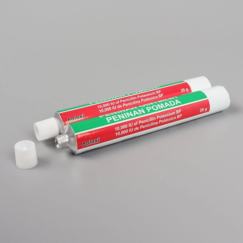Pharmaceutical Package Tube Penicillin Ointment Aluminum Collapsible Tube Package for Acid Club/ D22mm 25g with Plastic Screw Cap