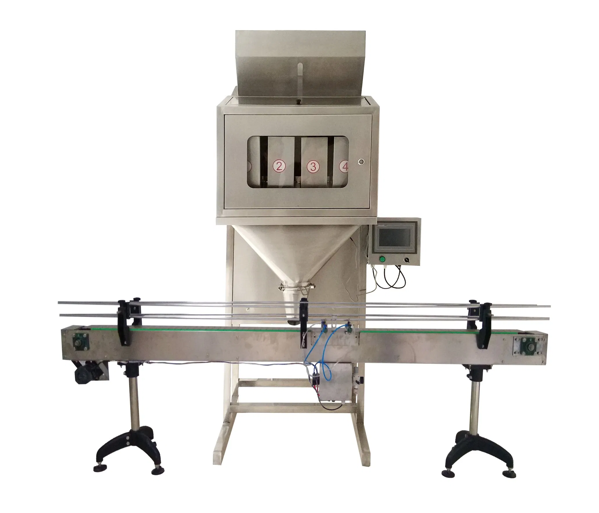 Stainless Steel Automatic Four Head Scales Linear Weigher Package Machine on Assembly Line