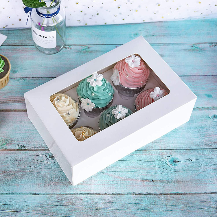 Custom Colored Paper Box for Cupcake Box with Clear Plastic