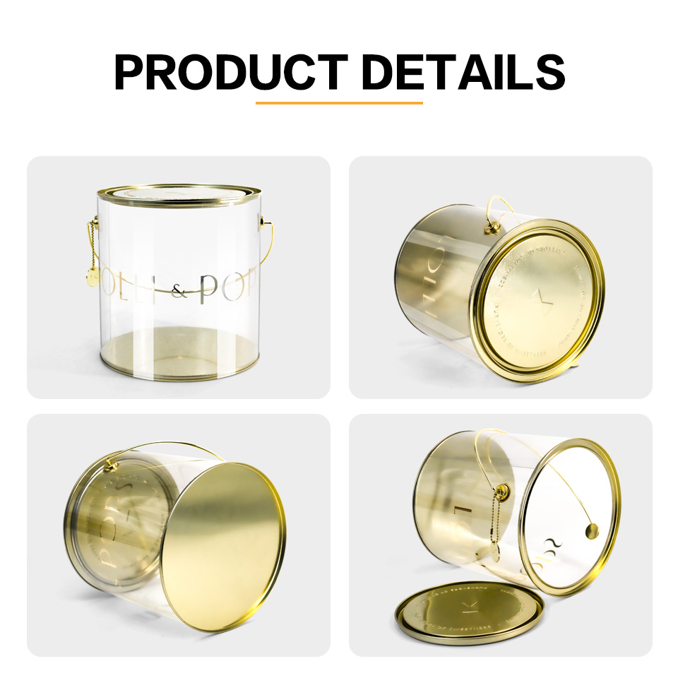 Jyb Custom Logo Reusable Metal Handled Clear Bucket for Candies/Snacks/Nuts