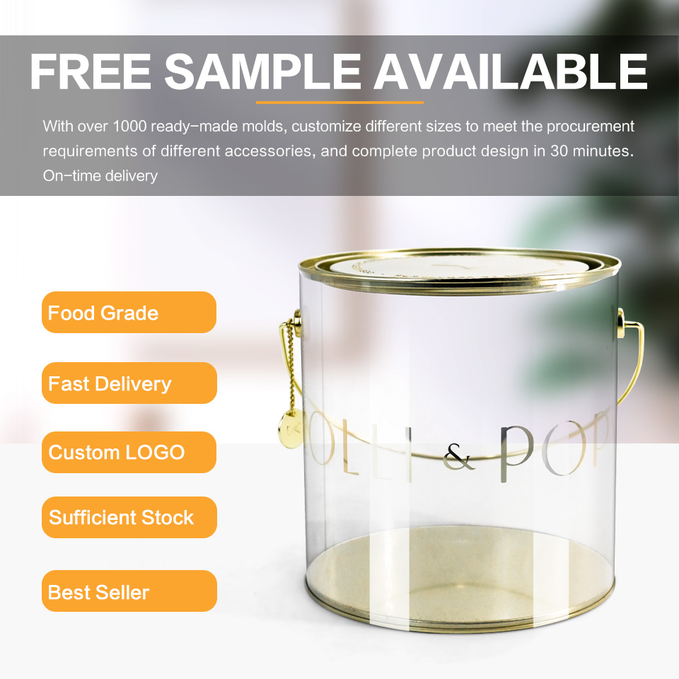 Jyb Custom Logo Reusable Metal Handled Clear Bucket for Candies/Snacks/Nuts