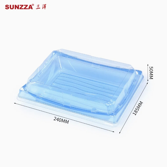 Sunzza Clear Blue Takeaway Sushi Sashimi Disposable Plastic Package with Antifog Lid