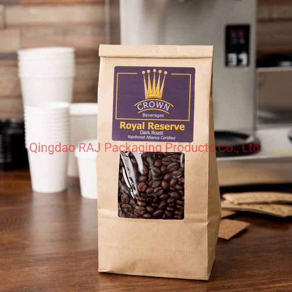 Coffee Paper Plastic Stand up Pouch Package with Flat Bottom Window
