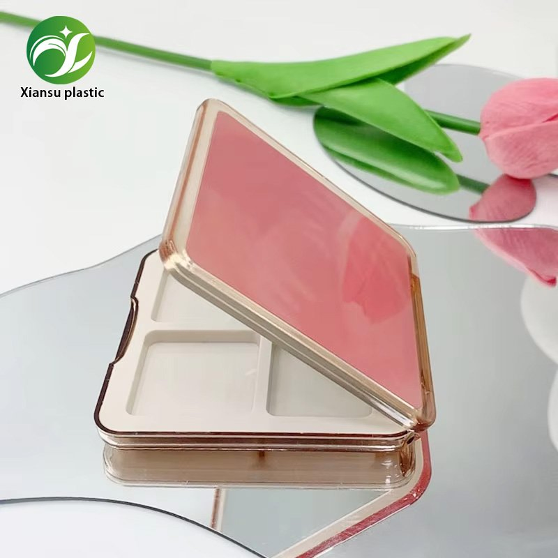 Custom Pink Square 4-Grid ABS Eye Shadow Case Portable Makeup Package