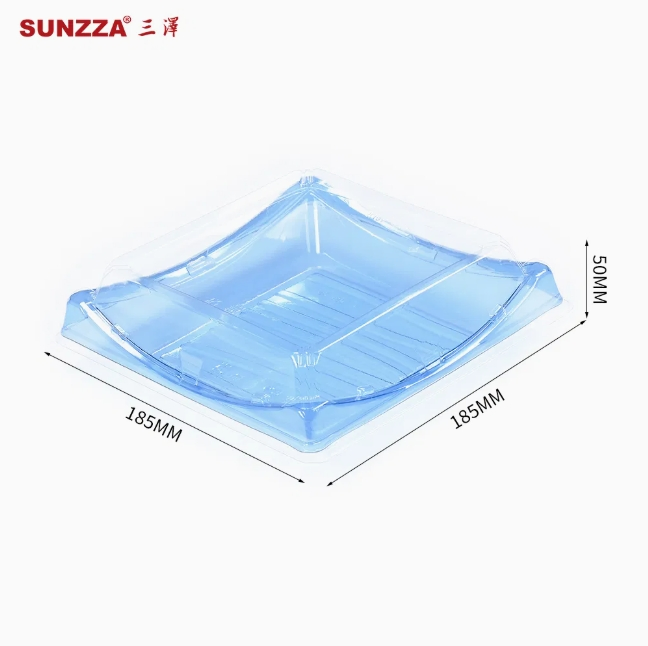 Sunzza Clear Blue Takeaway Sushi Sashimi Disposable Plastic Package with Antifog Lid