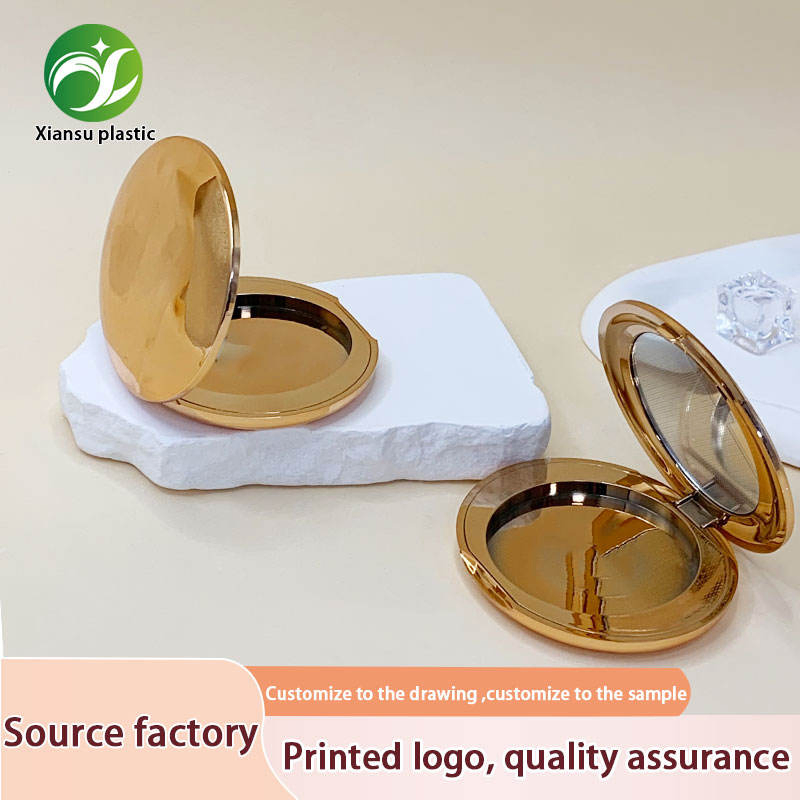 Luxury Portable Gold-Plated Round Powder Blusher Makeup Package for Productos De Belleza