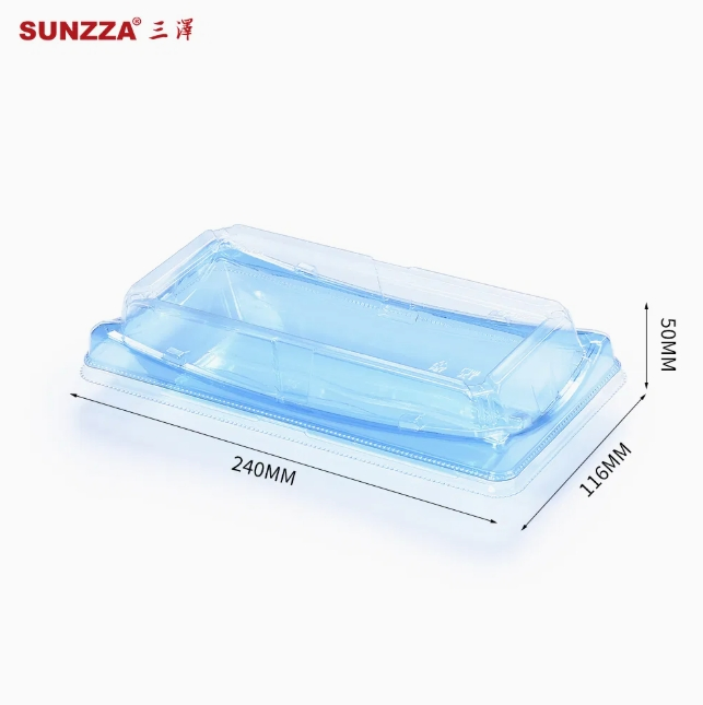 Sunzza Clear Blue Takeaway Sushi Sashimi Disposable Plastic Package with Antifog Lid