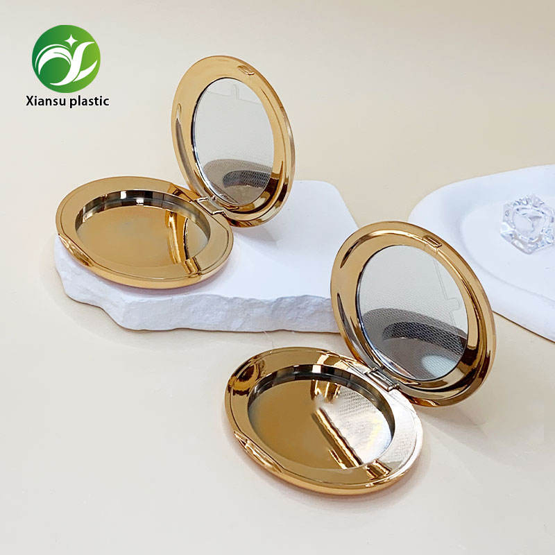 Luxury Portable Gold-Plated Round Powder Blusher Makeup Package for Productos De Belleza