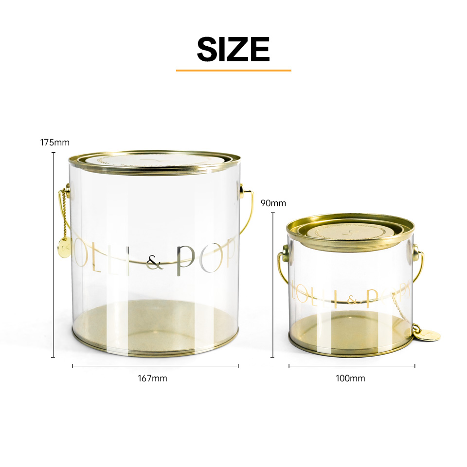 Jyb Custom Logo Reusable Metal Handled Clear Bucket for Candies/Snacks/Nuts