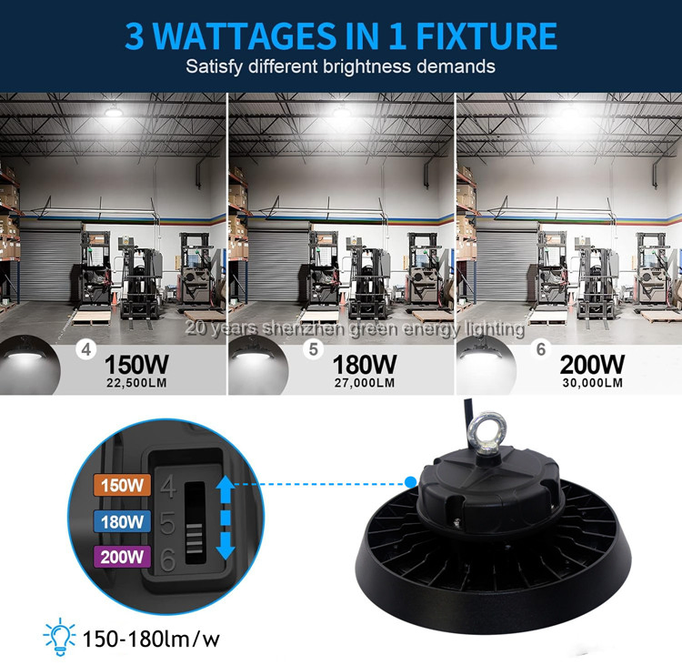 7 Year Warranty ETL Dlc SAA CB 150lm/W 180lm/W 100W 150W 200W 240W 300W New LED UFO High Bay Light with Hat 0-10V Dimmable Motion Sensor Highbay UFO Lamp IP65