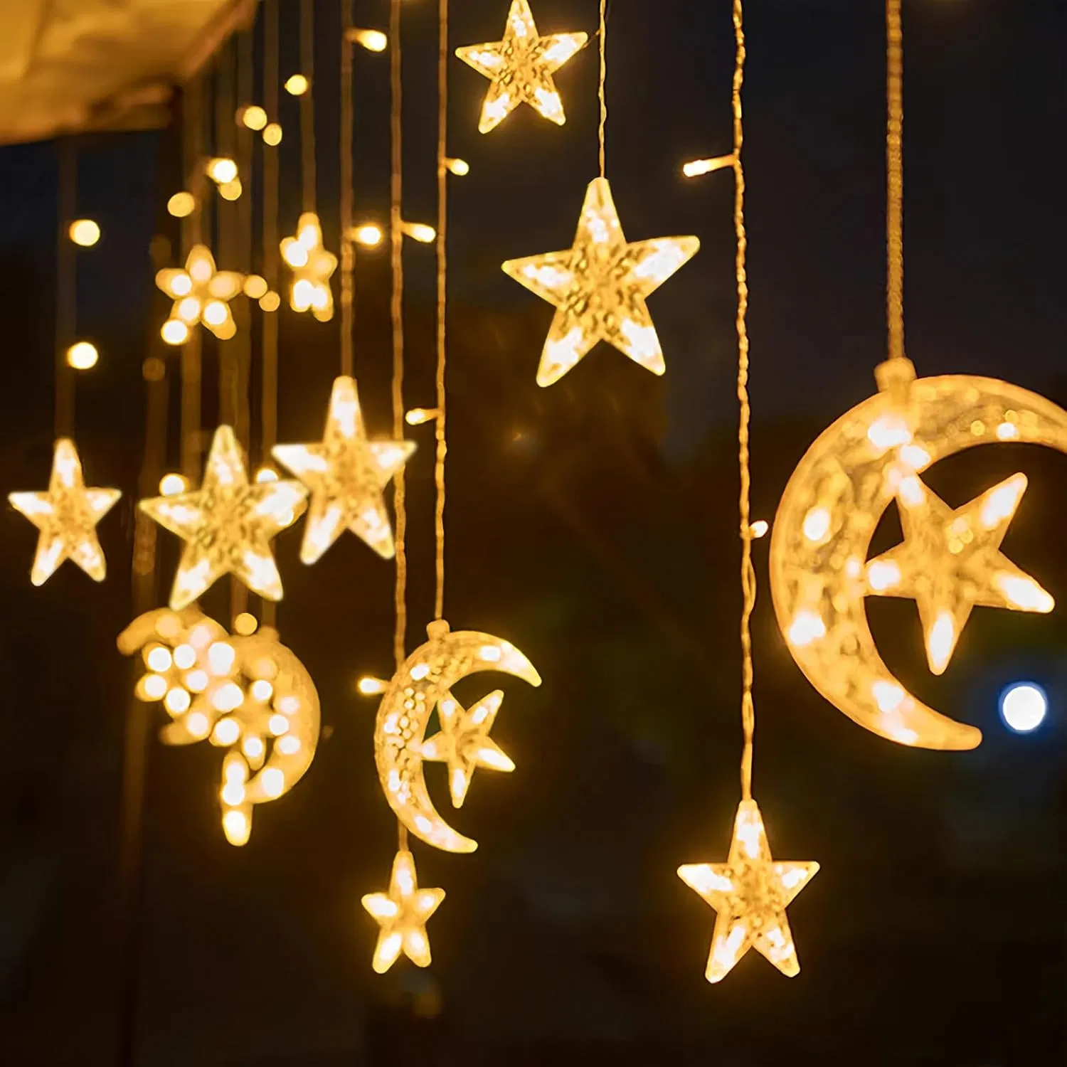 LED Fairy Twinkle Ramadan Decor Moon and Stars Curtain Lights