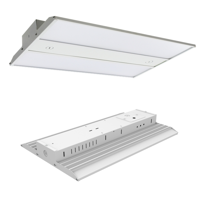 Flicker Free Luminaires 4FT Linear Low Bay Light LED High Bay Light Fixture 200W CCT Watt Selectable 100W 300W 400W Highbay Lighting for Exhibition Hall