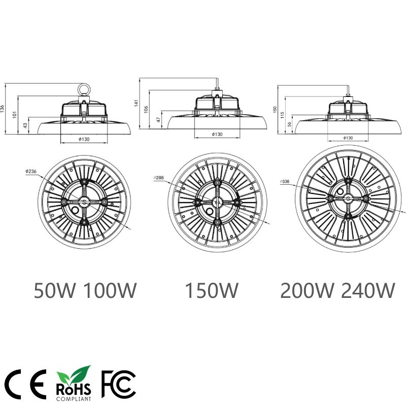 B2b Hot Selling 5 Years Warranty IP65 UFO LED Canopy Light 150lm/W 150W Workshop Super Market High Bay Lamp LED