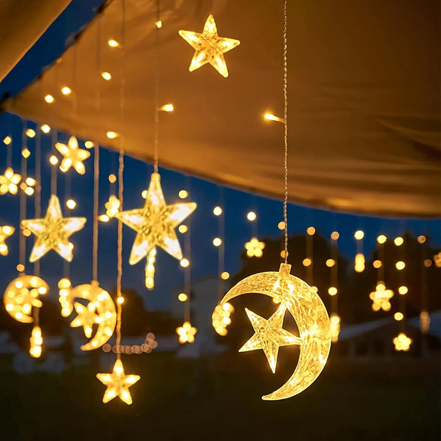 LED Fairy Twinkle Ramadan Decor Moon and Stars Curtain Lights