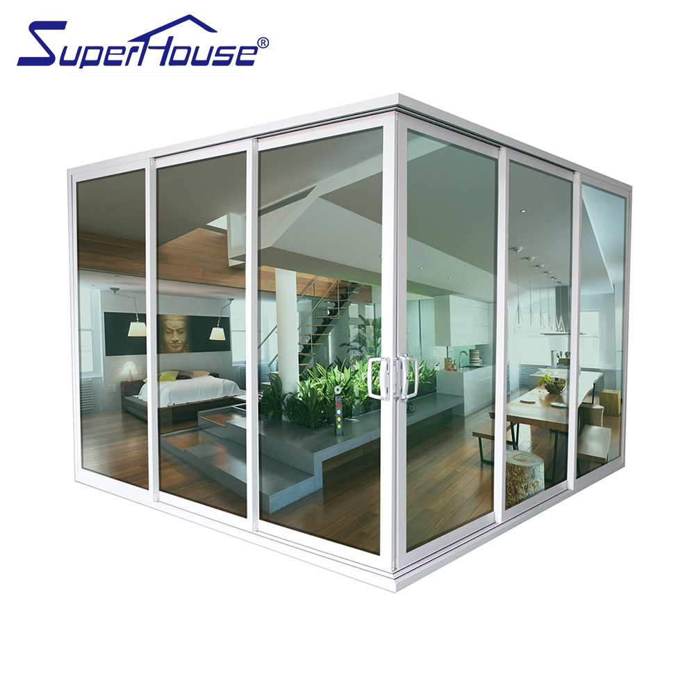 Superhouse NFRC Outdoor Hurricane Proof Patio Impact Tempered Large Glass Exterior Balcony Thermal Break Aluminum Sliding Doors