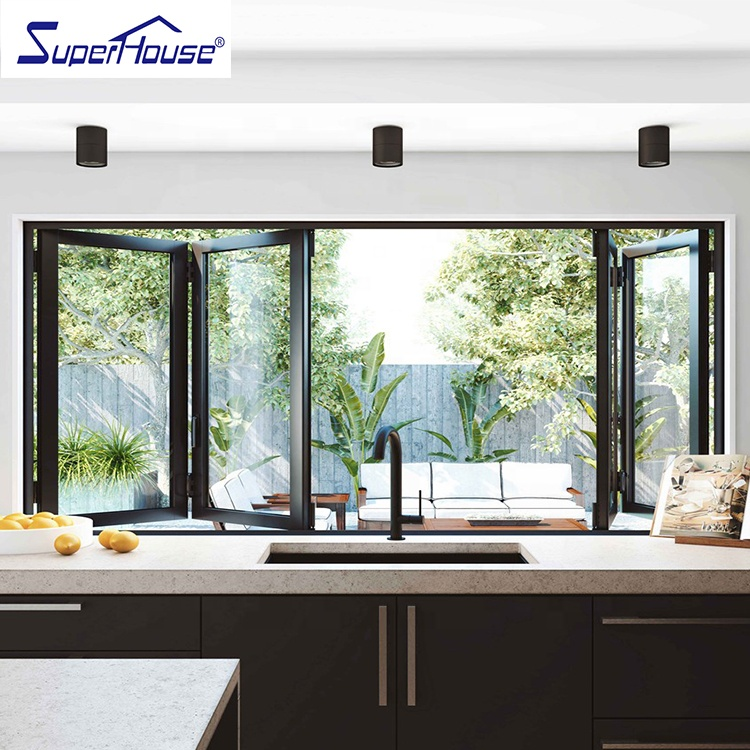 NOA Hurricane Impact windows Aluminium Tempered Glass Bi Folding Window for Prefab House With Wide Field of View