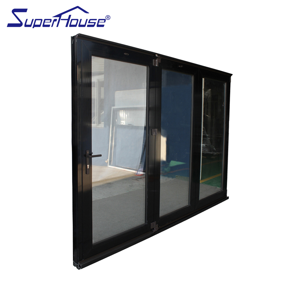 Germany Design Black Thermal Break Heat Insulation NFRC Patio Glass Door Exterior Aluminum Folding Doors Patio Bifold Doors