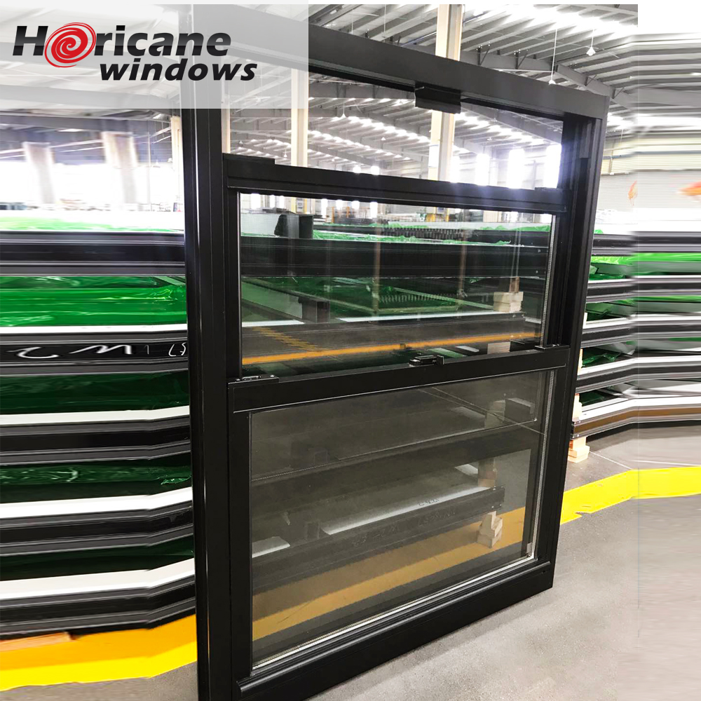 For Florida Modern Design Triple Tempered Glass American Style Hurricane Impact Resistant Black Aluminum Single Hung Window